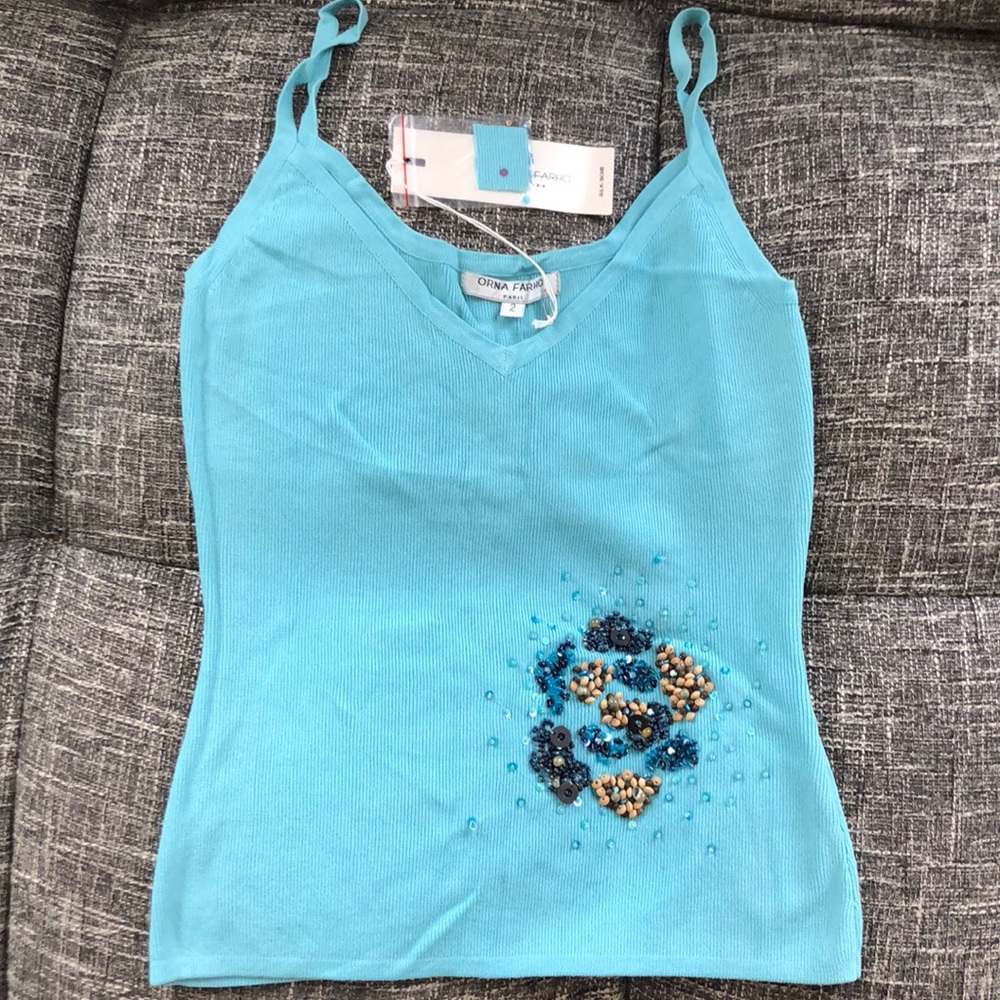 French ribbed embellished tank, size 2